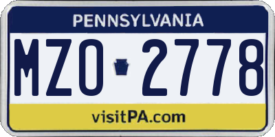 PA license plate MZO2778