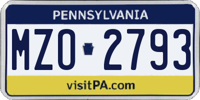 PA license plate MZO2793
