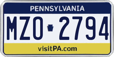 PA license plate MZO2794