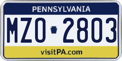 PA license plate MZO2803