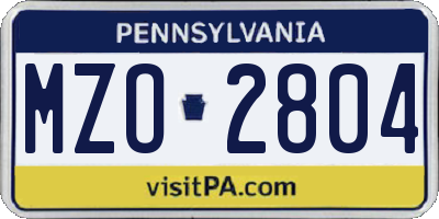 PA license plate MZO2804