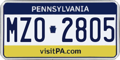 PA license plate MZO2805