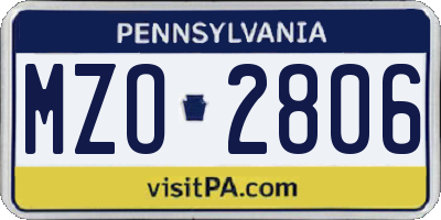 PA license plate MZO2806