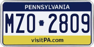 PA license plate MZO2809