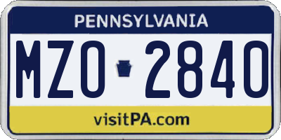 PA license plate MZO2840
