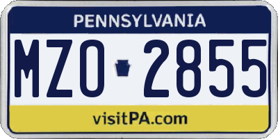 PA license plate MZO2855
