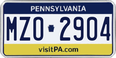 PA license plate MZO2904