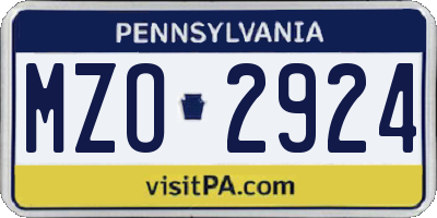 PA license plate MZO2924