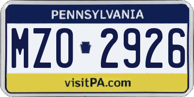 PA license plate MZO2926