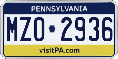 PA license plate MZO2936