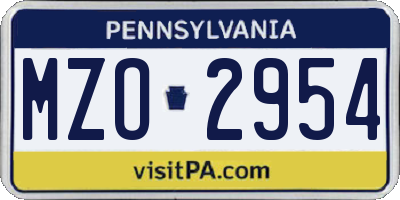 PA license plate MZO2954