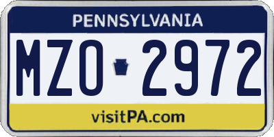 PA license plate MZO2972
