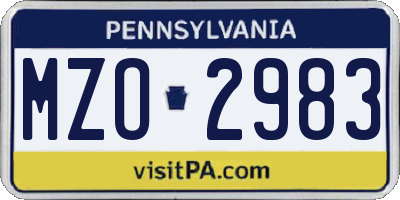 PA license plate MZO2983
