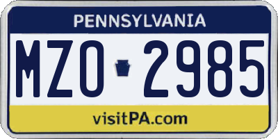 PA license plate MZO2985