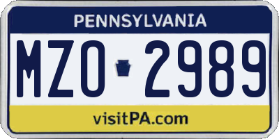 PA license plate MZO2989