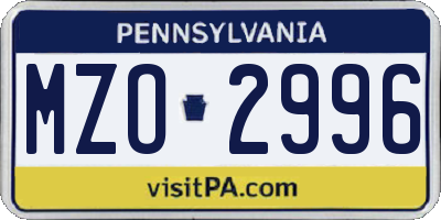 PA license plate MZO2996