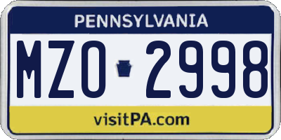 PA license plate MZO2998