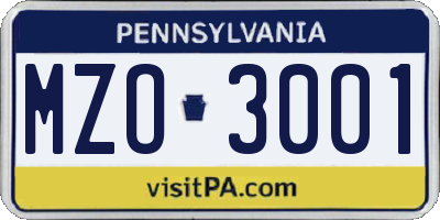 PA license plate MZO3001