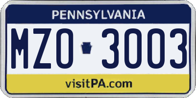 PA license plate MZO3003