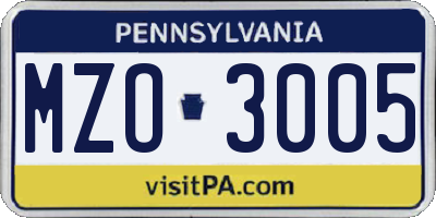 PA license plate MZO3005