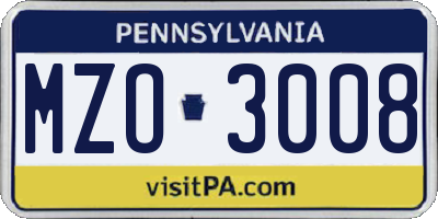 PA license plate MZO3008