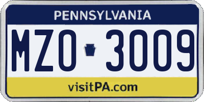 PA license plate MZO3009