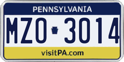PA license plate MZO3014