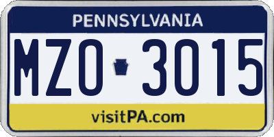 PA license plate MZO3015