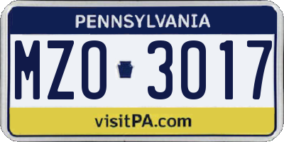 PA license plate MZO3017