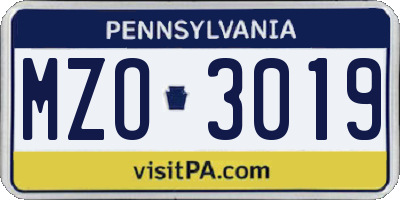 PA license plate MZO3019