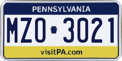 PA license plate MZO3021
