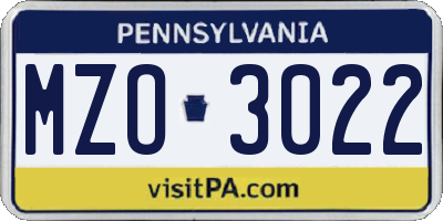PA license plate MZO3022