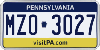 PA license plate MZO3027