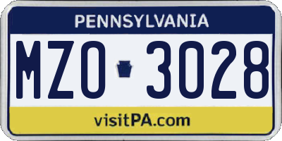 PA license plate MZO3028