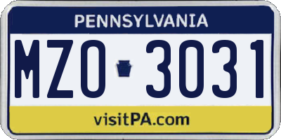 PA license plate MZO3031