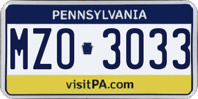 PA license plate MZO3033