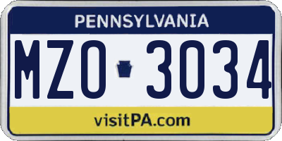 PA license plate MZO3034
