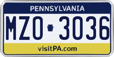 PA license plate MZO3036