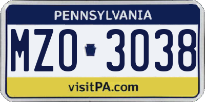 PA license plate MZO3038