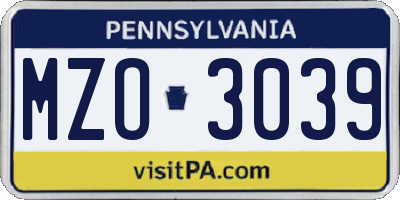 PA license plate MZO3039