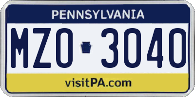 PA license plate MZO3040