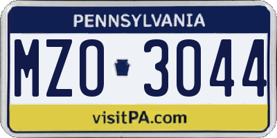 PA license plate MZO3044