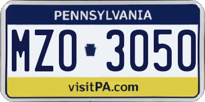 PA license plate MZO3050