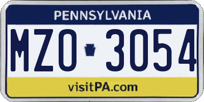 PA license plate MZO3054