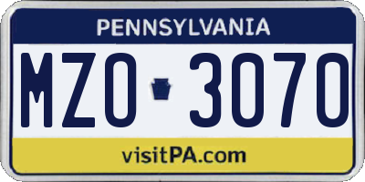 PA license plate MZO3070