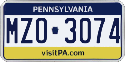 PA license plate MZO3074