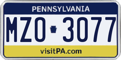 PA license plate MZO3077