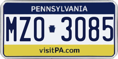 PA license plate MZO3085