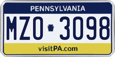 PA license plate MZO3098