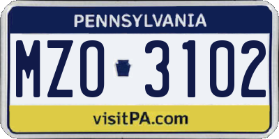 PA license plate MZO3102